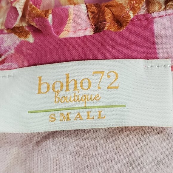 Boho 72 Boutique Womens Floral Patchwork Print Top Size S Pink Ruffle Gypsy - Picture 4 of 11